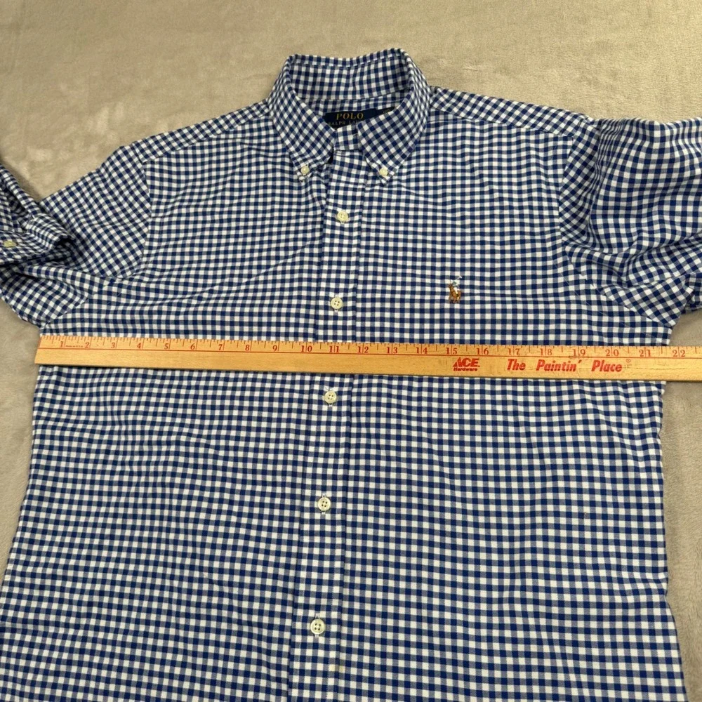 Polo Ralph Lauren Button Down Shirt Mens M Blue Gingham Classic Fit Long Sleeve